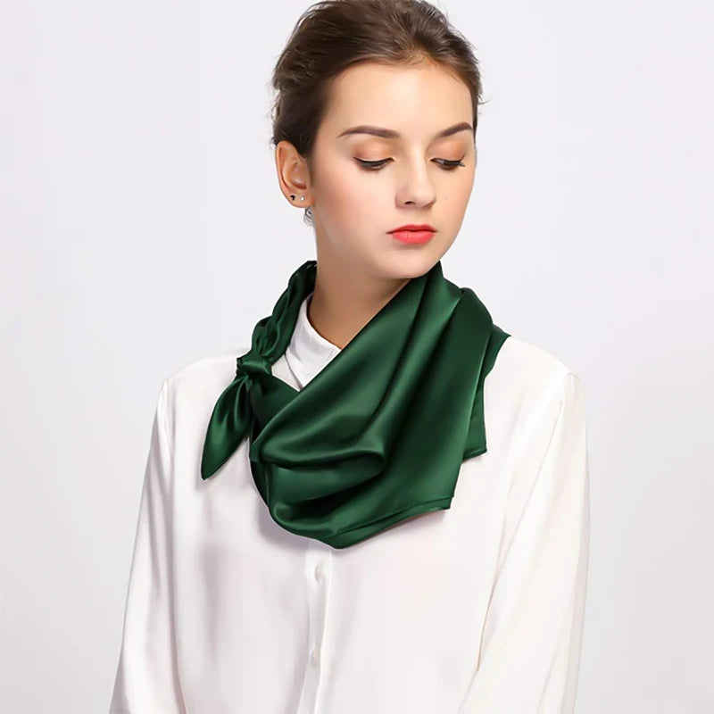 Foulard carré en soie de haute qualité 90 x 90 cm pour femme, châle uni, pour le bureau, pour les cheveux, pour le cou, pour musulmane, en Inde
