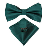 Hi-Tie Nœuds papillon verts de Noël pour hommes Cravate papillon en soie Ensemble de boutons de manchette et mouchoirs pour fête de mariage Nœud papillon uni à carreaux cachemire
