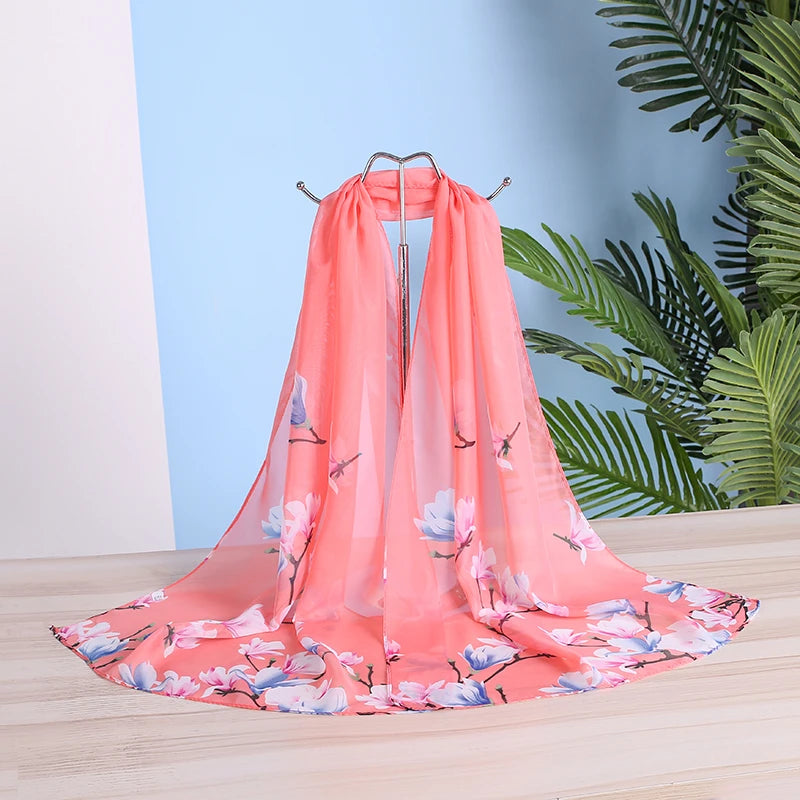 Foulard en mousseline de soie flambant neuf pour femmes, foulards en soie, châles et écharpes à fleurs fines, imprimé hijab, vente en gros, printemps été