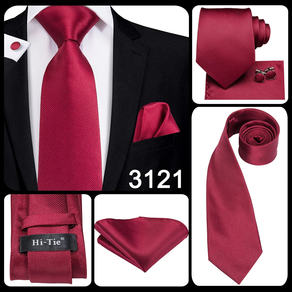Hi-Tie Coffret cadeau cravate homme vin rouge bordeaux cachemire soie mariage cravate pour homme design tendance qualité mouchoir boutons de manchette livraison directe