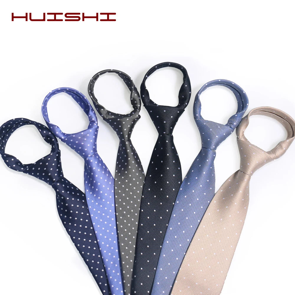 Cravate Huishi 8 cm à pois pour homme, slim, tendance, en polyester et microfibre, à carreaux, pour mariage