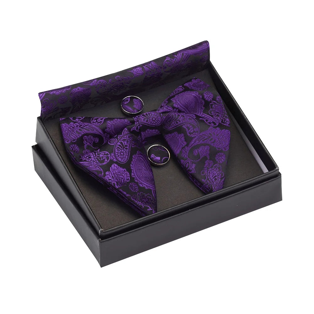 GUSLESON Ensemble de boutons de manchette et pochette pour homme, motif cachemire, bleu, rouge et jaune, avec boîte cadeau, cravate de mariage en soie pour homme