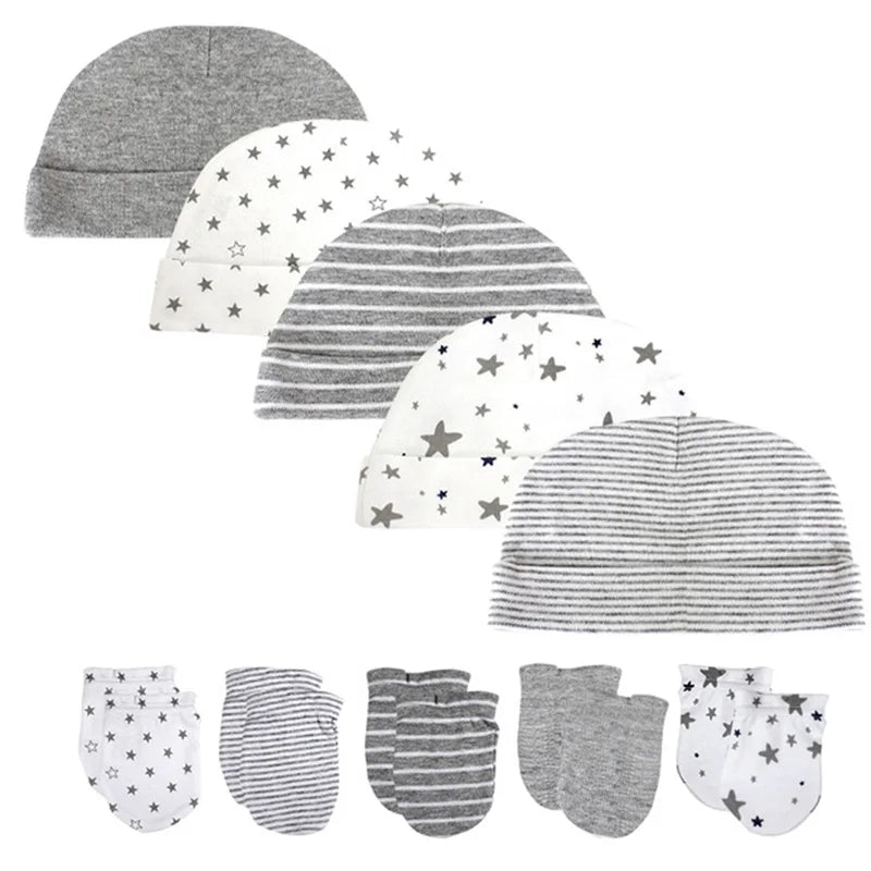 Unisex Newborn Cotton Baby Boys Sleep Headwear Solid Color Fitted Hats+Gloves Set Baby Girls Nightcap Cartoon Baby Accessories