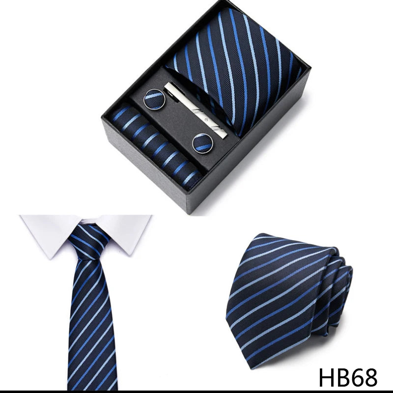2023 New Style Wedding Gift Tie Pocket Squares Set Necktie Box Men Solid Black Suit Accessories Fit Wedding