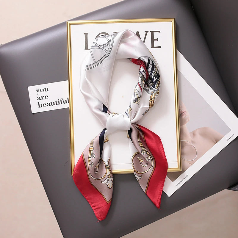 Foulard en satin de soie de luxe pour femme, châle carré imprimé pour femme de 70 cm et foulard Wrpas pour bandeau foulard pour femme