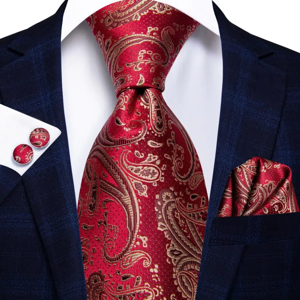 Cravate de mariage en soie à motif cachemire orange et argent pour homme, style créateur, avec boutons de manchette, style tendance, pour soirées d'affaires, livraison directe