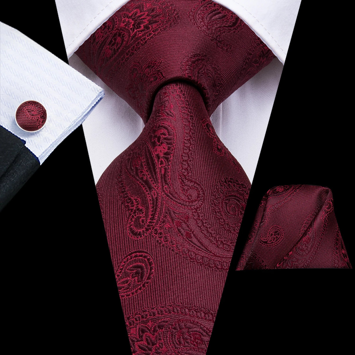 Hi-Tie Coffret cadeau cravate homme vin rouge bordeaux cachemire soie mariage cravate pour homme design tendance qualité mouchoir boutons de manchette livraison directe
