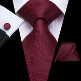 Hi-Tie Coffret cadeau cravate homme vin rouge bordeaux cachemire soie mariage cravate pour homme design tendance qualité mouchoir boutons de manchette livraison directe