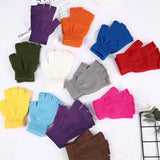 1 par de guantes de entrenamiento cálidos de invierno, de lana tejida, de algodón y con puños, negros, de medio dedo y sin dedos, para mujeres y hombres.