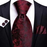 Hi-Tie Coffret cadeau cravate homme vin rouge bordeaux cachemire soie mariage cravate pour homme design tendance qualité mouchoir boutons de manchette livraison directe