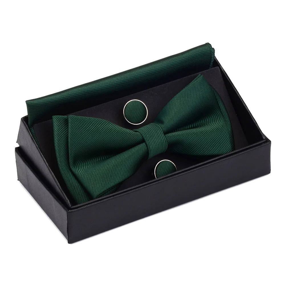 Ensemble de nœuds papillon solides de différentes tailles, haut et bas, nœud papillon uni pour homme, mouchoir, boutons de manchette, coffret cadeau pour hommes, cravates de mode de mariage