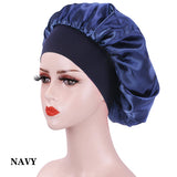Bonnet de nuit en soie pour femme, noir, rose, violet, avec boucles naturelles bouclées, élastique large et souple, réglable