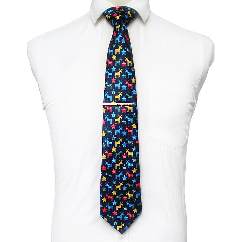 JEMYGINS Cravates de Noël pour hommes 9 cm en soie rouge de bonne qualité, ensemble de pinces à cravate imprimées pour fête, mariage, festival, cadeau