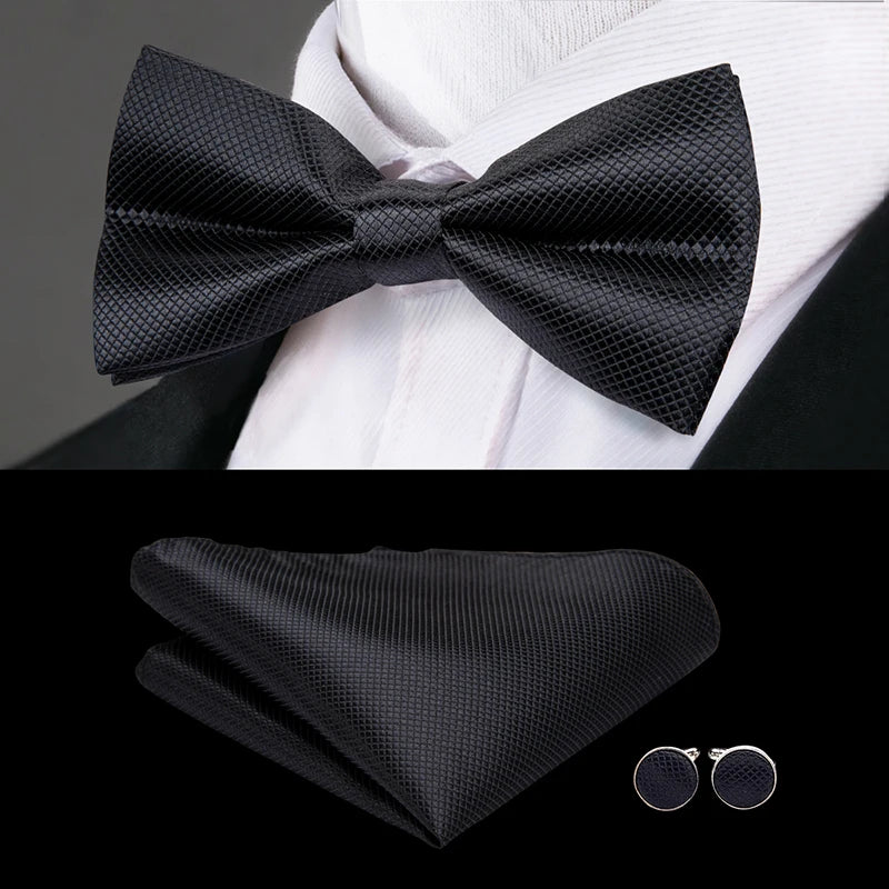 Hi-Tie Nœuds papillon verts de Noël pour hommes Cravate papillon en soie Ensemble de boutons de manchette et mouchoirs pour fête de mariage Nœud papillon uni à carreaux cachemire