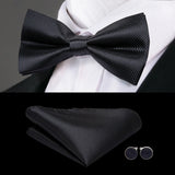 Hi-Tie Nœuds papillon verts de Noël pour hommes Cravate papillon en soie Ensemble de boutons de manchette et mouchoirs pour fête de mariage Nœud papillon uni à carreaux cachemire