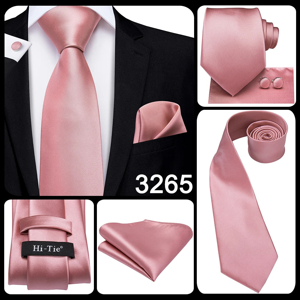 Hi-Tie Cravate de mariage en soie pour homme, motif cachemire, couleur unie, rose, corail, design tendance, qualité, mouchoir, bouton de manchette, fête d'affaires