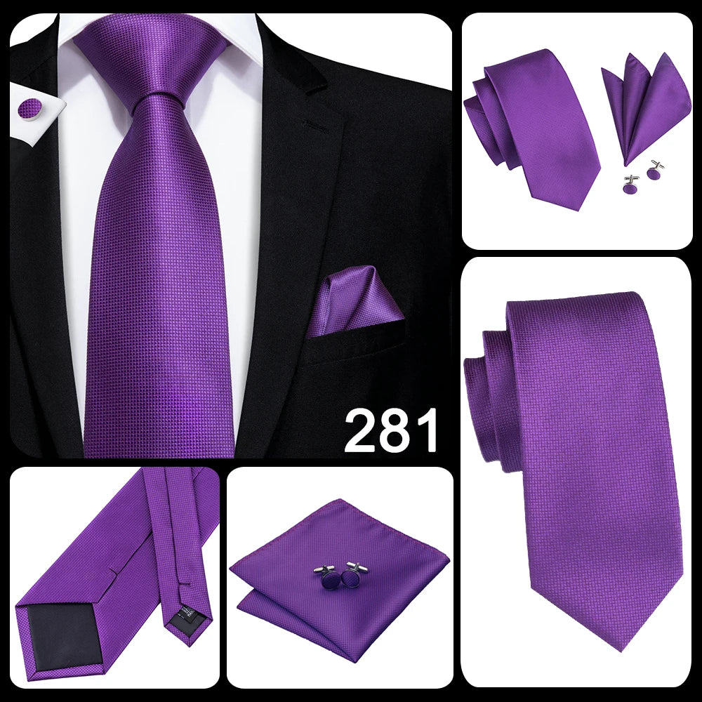 Hi-Tie – Cravate de mariage en soie violette unie à motif cachemire pour homme, ensemble de qualité avec boutons de manchette et mouchoir, cadeau tendance, livraison directe