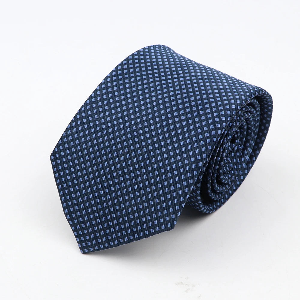 Nouvelle cravate classique à rayures et pois pour homme, jacquard, 7 cm, en polyester, étroite, slim, pour mariage, marié, affaires, costume, chemise, cadeau