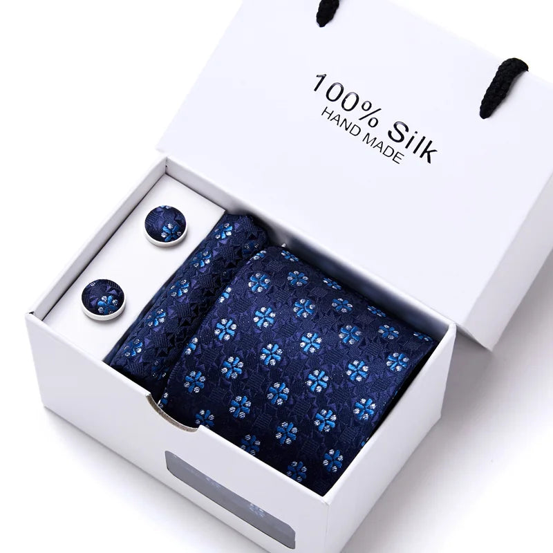 Cravates de marque 100 % soie, coffret cadeau, bureau, homme, classique, fête, mariage, rayées, 7,5 cm, soie, mariage, motif floral, cravate, mouchoir