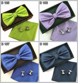 HUISHI Gold Bow Tie Set Butterfly Tie For Men Cufflinks Bowtie Set Green Pocket Square Cufflink Collars Shirt Man Brand Kerchief