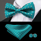 Hi-Tie Nœuds papillon verts de Noël pour hommes Cravate papillon en soie Ensemble de boutons de manchette et mouchoirs pour fête de mariage Nœud papillon uni à carreaux cachemire