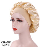 Bonnet de nuit en soie pour femme, noir, rose, violet, avec boucles naturelles bouclées, élastique large et souple, réglable