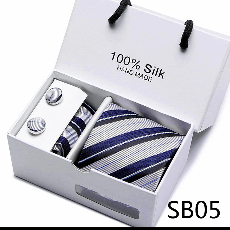 Cravates de marque 100 % soie, coffret cadeau, bureau, homme, classique, fête, mariage, rayées, 7,5 cm, soie, mariage, motif floral, cravate, mouchoir