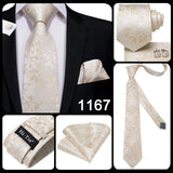 Hi-Tie Cravate de mariage en soie à motif floral, couleur champagne ivoire massif, pour homme, de qualité, avec boutons de manchette, tendance, pour entreprise, livraison directe