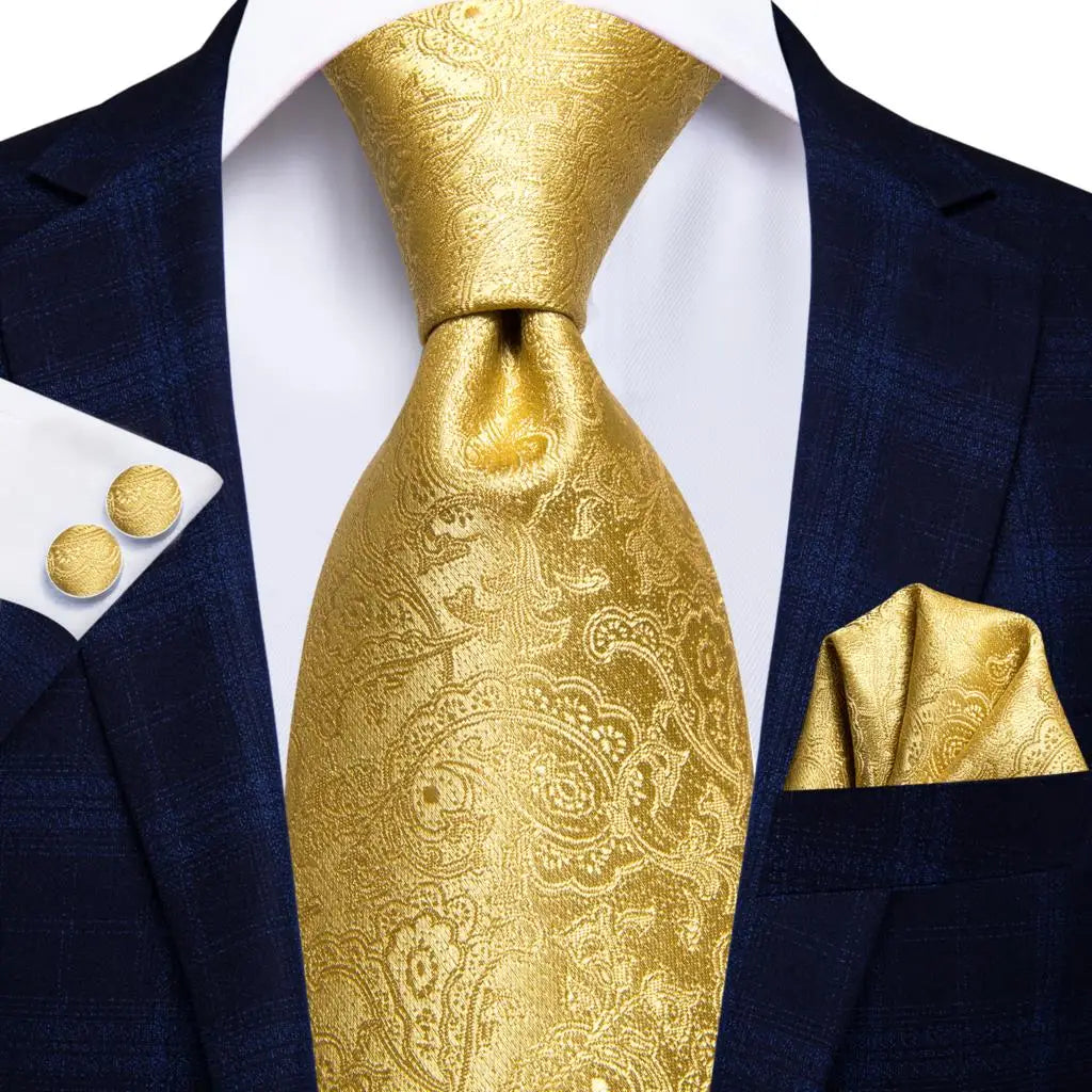 Cravate de mariage en soie à motif cachemire orange et argent pour homme, style créateur, avec boutons de manchette, style tendance, pour soirées d'affaires, livraison directe
