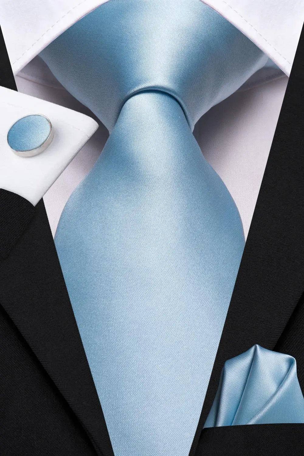 Cravate de mariage en soie unie bleu clair Hi-Tie pour homme, design tendance, boutons de manchette élégants, pour affaires, fête, livraison directe