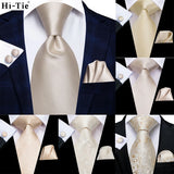 Hi-Tie Cravate de mariage en soie à motif floral, couleur champagne ivoire massif, pour homme, de qualité, avec boutons de manchette, tendance, pour entreprise, livraison directe