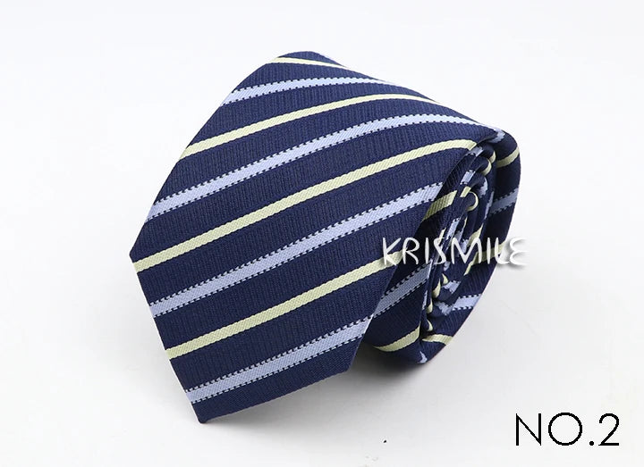 Nouvelle cravate classique à rayures et pois pour homme, jacquard, 7 cm, en polyester, étroite, slim, pour mariage, marié, affaires, costume, chemise, cadeau