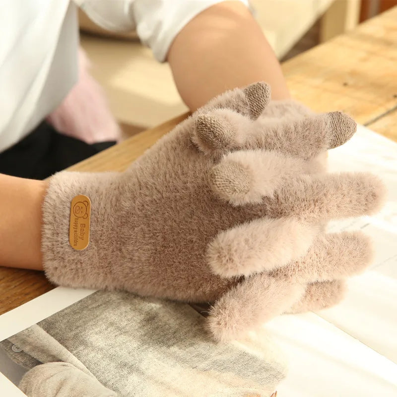 Gants tricotés d'hiver chauds et épais en fourrure pour écran tactile, mitaines solides pour téléphone portable, tablette, gants en laine et cachemire pour femmes