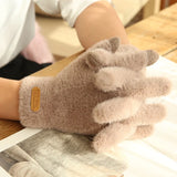Gants tricotés d'hiver chauds et épais en fourrure pour écran tactile, mitaines solides pour téléphone portable, tablette, gants en laine et cachemire pour femmes