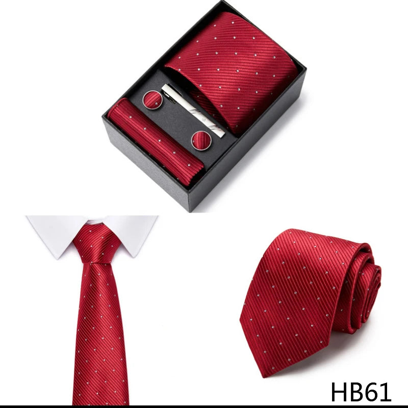 2023 New Style Wedding Gift Tie Pocket Squares Set Necktie Box Men Solid Black Suit Accessories Fit Wedding