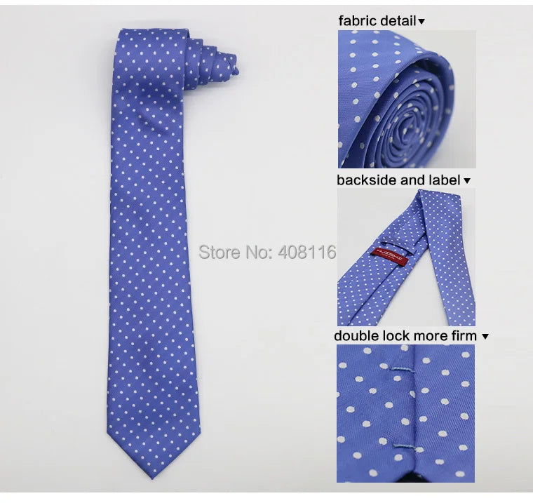 Cravate Huishi 8 cm à pois pour homme, slim, tendance, en polyester et microfibre, à carreaux, pour mariage