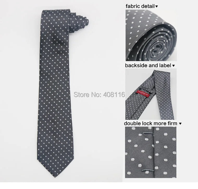 Cravate Huishi 8 cm à pois pour homme, slim, tendance, en polyester et microfibre, à carreaux, pour mariage