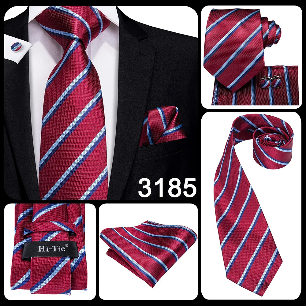 Hi-Tie Coffret cadeau cravate homme vin rouge bordeaux cachemire soie mariage cravate pour homme design tendance qualité mouchoir boutons de manchette livraison directe