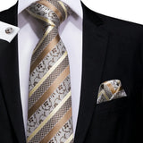 Hi-Tie Cravate de mariage en soie à motif floral, couleur champagne ivoire massif, pour homme, de qualité, avec boutons de manchette, tendance, pour entreprise, livraison directe