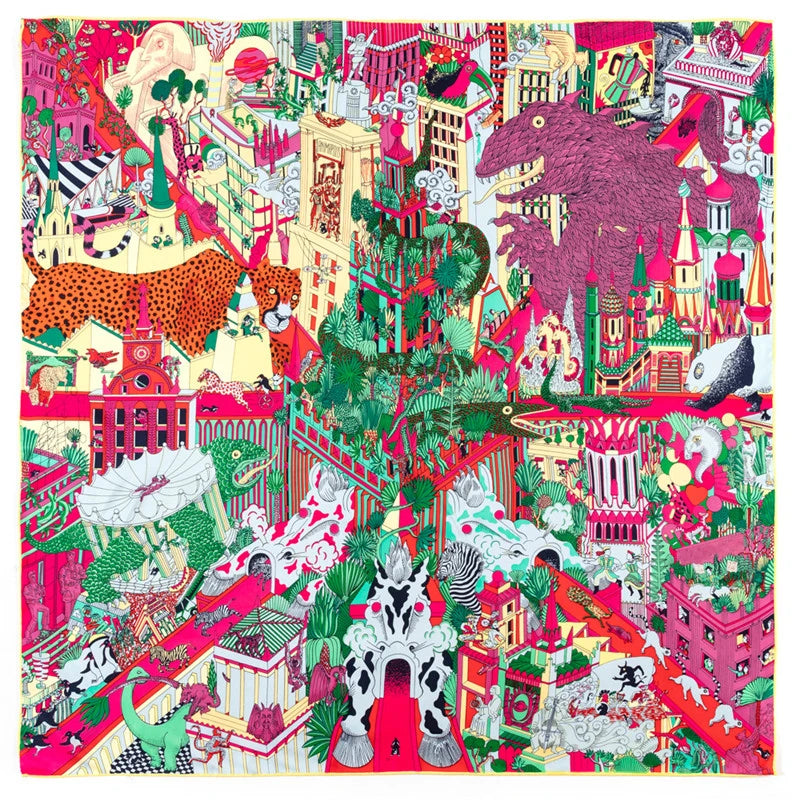 Foulard carré en soie sergée roulée à la main POBING pour femme, motif animaux, foulard carré, bandana, hijab, 90 cm