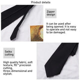 1 cravate rétro noire unie, soyeuse, étroite, fine, lisse, pour femme, fermeture éclair, décontractée, élégante, tendance, unisexe