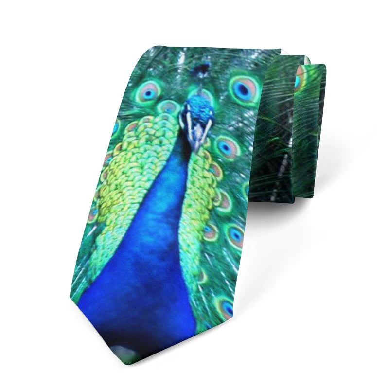 Cravate pour homme, motif animal drôle, motif paon, motif mathématique, en polyester, style décontracté, idéal pour les affaires ou les soirées.
