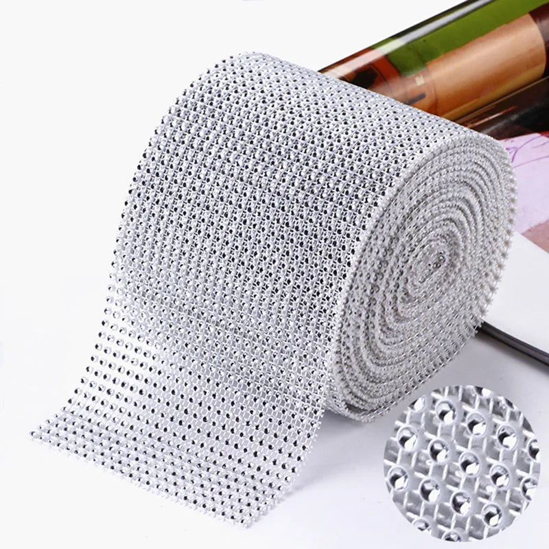 Rouleau de rubans en acrylique en forme de diamant, 12 cm x 91,5 cm, tulle cristal scintillant, décoration pour fête, anniversaire, mariage, bouquet, gâteau