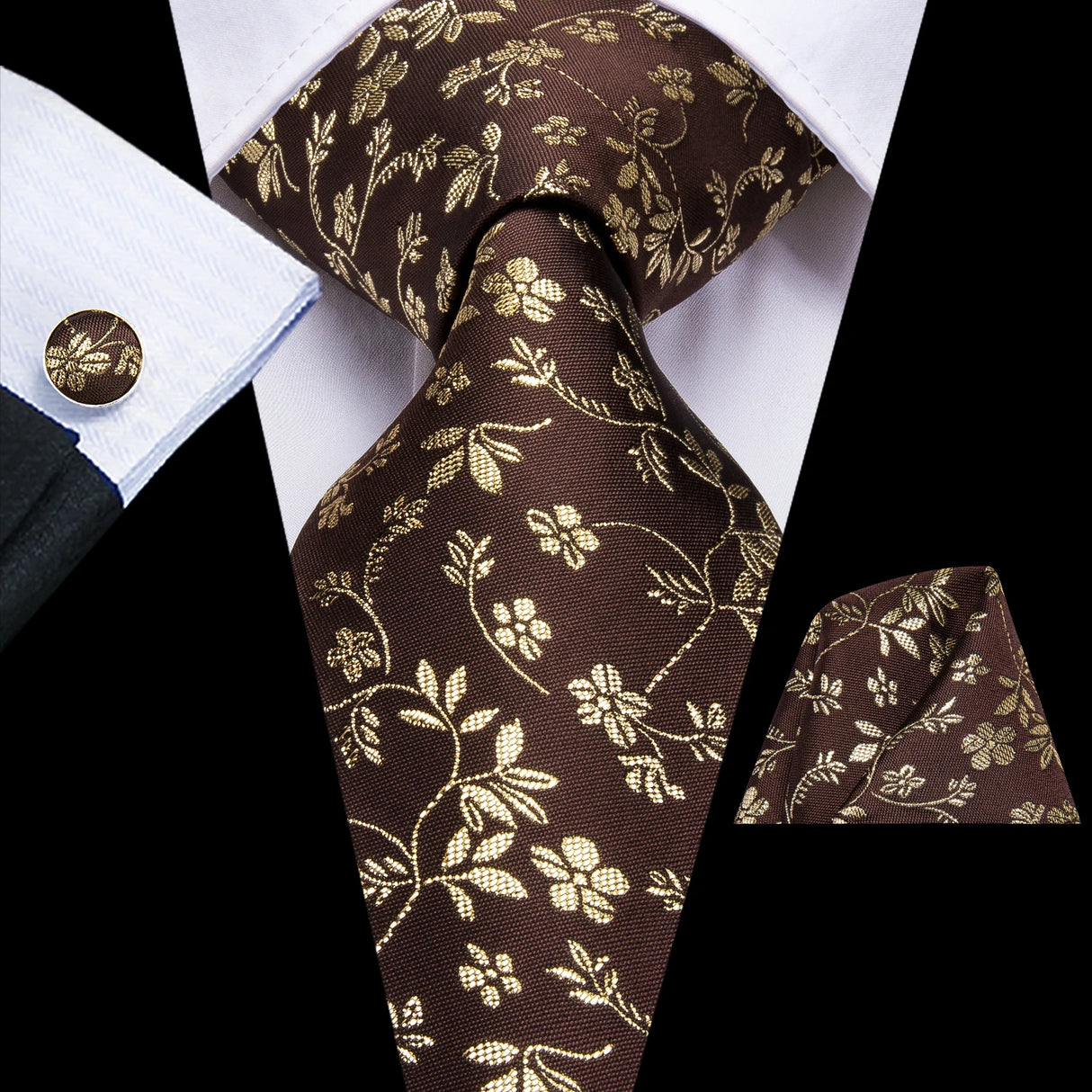 Cravate élégante pour homme, motif cachemire, rayures noires et dorées, en soie, pour mariage, mouchoir, boutons de manchette, pour entreprise, fête, livraison directe