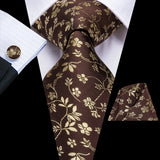 Cravate élégante pour homme, motif cachemire, rayures noires et dorées, en soie, pour mariage, mouchoir, boutons de manchette, pour entreprise, fête, livraison directe