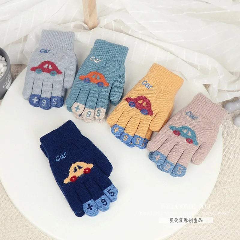 Gants d'hiver tricotés pour enfants de 4 à 8 ans, doux et chauds, motif dessin animé, pour garçons et filles