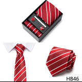 2023 New Style Wedding Gift Tie Pocket Squares Set Necktie Box Men Solid Black Suit Accessories Fit Wedding