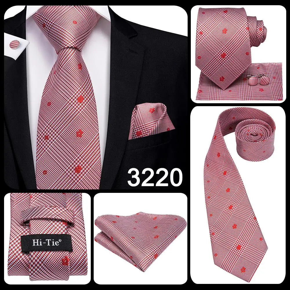 Hi-Tie 100% soie classique pour homme, cravate de mariage corail rose rouge pêche, pochette carrée, boutons de manchette, ensemble de cravates roses pour hommes, cravates cachemire unies