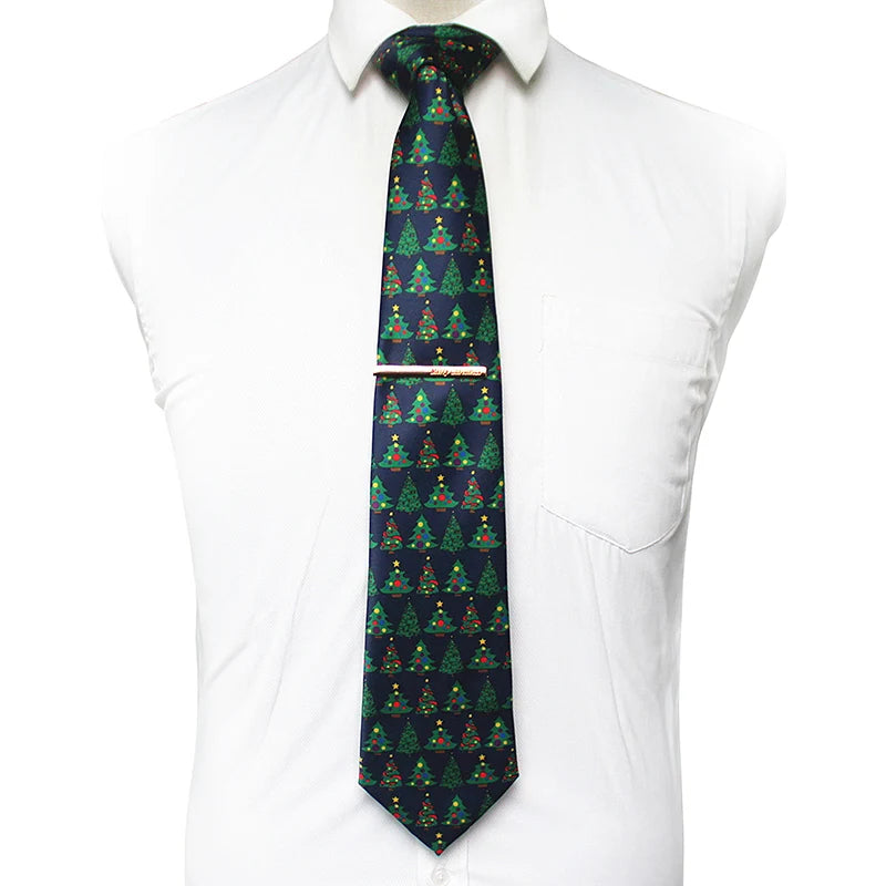 JEMYGINS Cravates de Noël pour hommes 9 cm en soie rouge de bonne qualité, ensemble de pinces à cravate imprimées pour fête, mariage, festival, cadeau