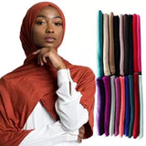 Hijab en jersey solide pour femmes, foulard en coton doux et long, foulard musulman à la mode, turban, bandeau pour femmes